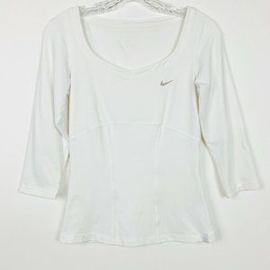 Nike Tennis Dri Fit White 3/4 Scoop Neck Top SM